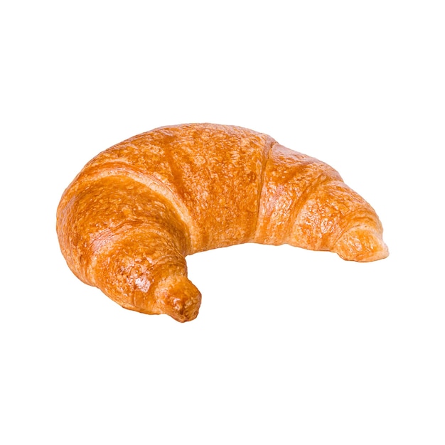 A delicious golden freshly baked croissant on a white background