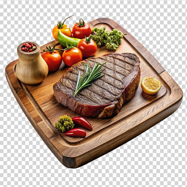 PSD 透明な背景で完璧に調理された美味しいステーキの皿