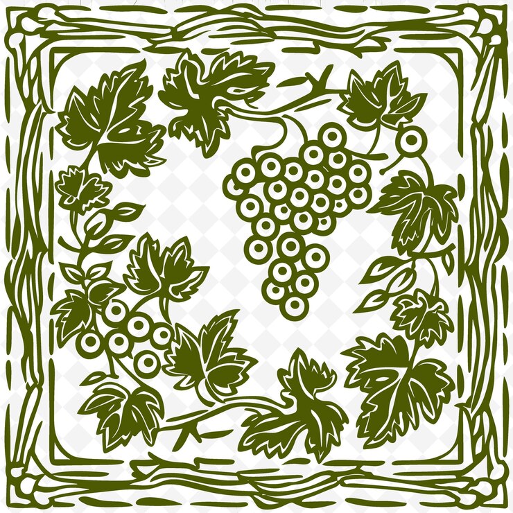 PSD a design with grapes and leaves in a circle