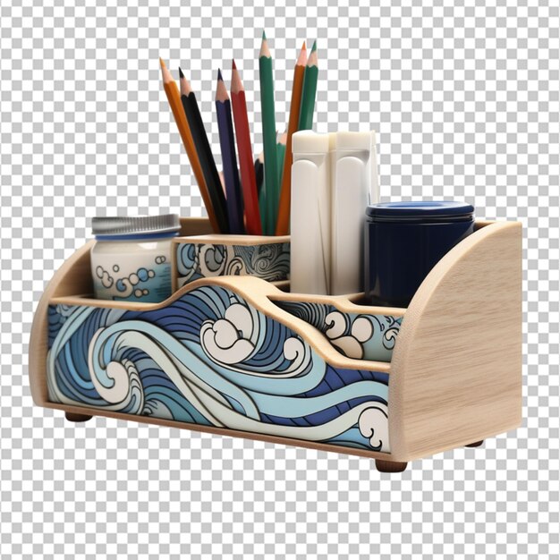 PSD a desk organizer featuring waves and ocean elements to emphasize the need to protect our oceans on white background