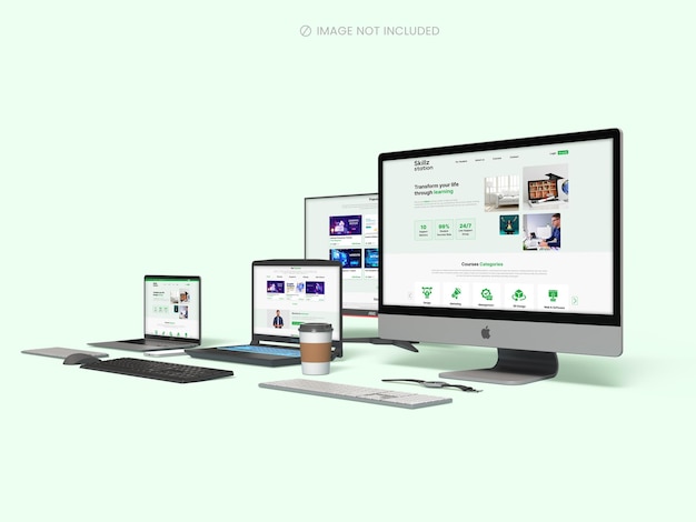 a display of computers with a green background that says   off