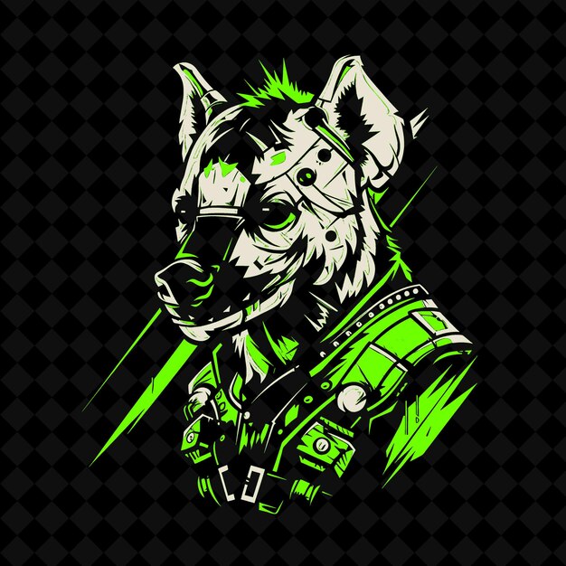 PSD 頭の上に緑のマスクをかぶった犬が黒い背景で示されています