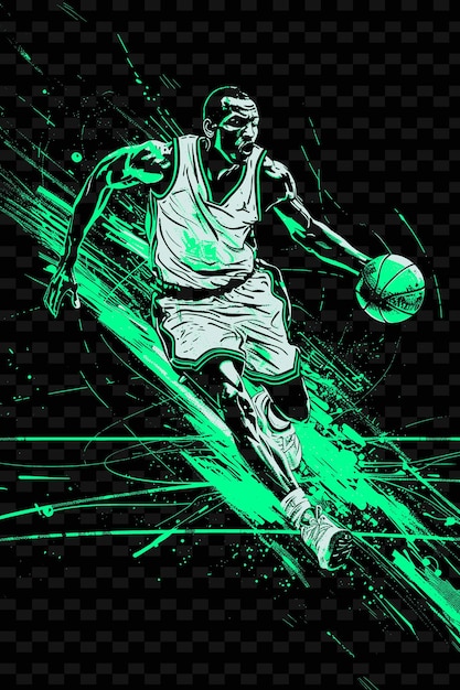 PSD Рисунок баскетболиста на зеленом фоне