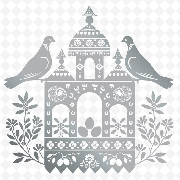 PSD Рисунок птичьего дома с птицей на вершине