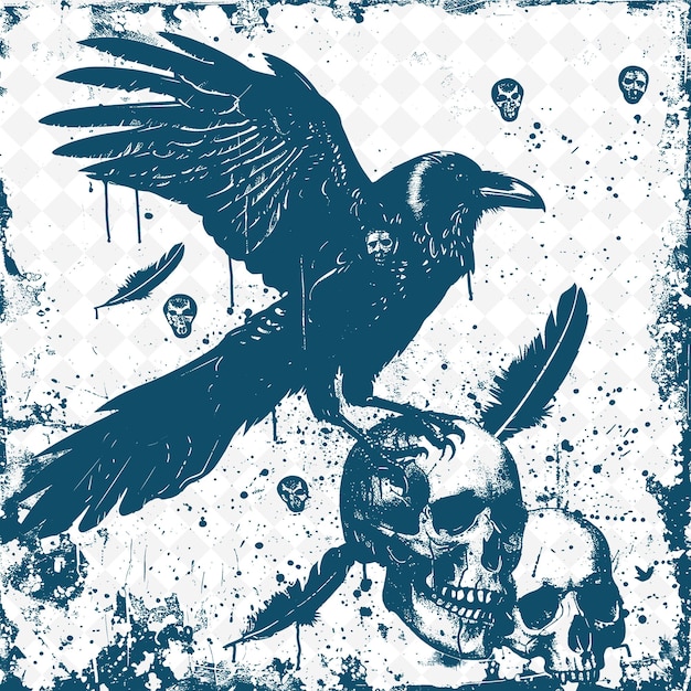 PSD Рисунок птицы с черепом, черепом и костями