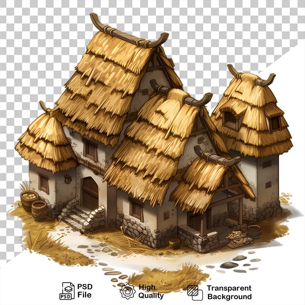 PSD a drawing of a house with a thatched roof isolated on transparent background