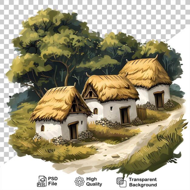 PSD a drawing of a house with a thatched roof isolated on transparent background