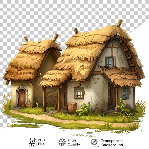 PSD a drawing of a house with a thatched roof isolated on transparent background
