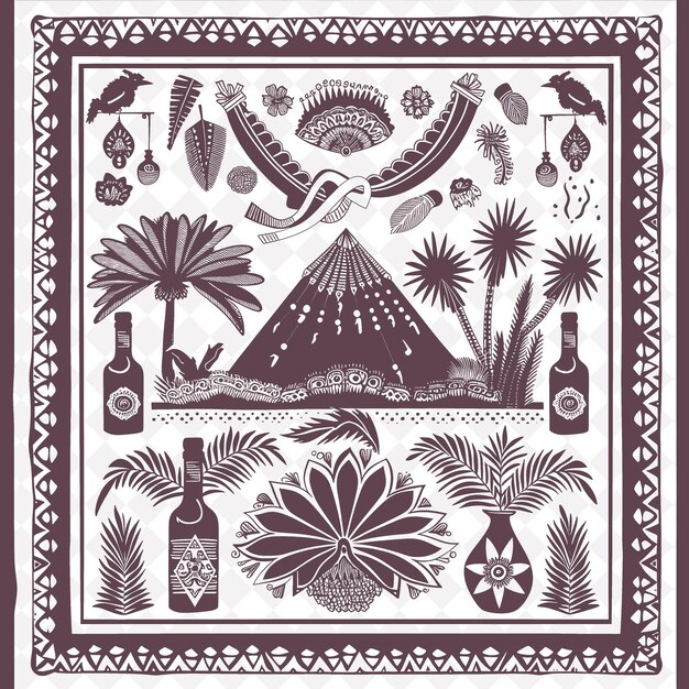 a drawing of a palm tree and a bird with palm trees and palm trees