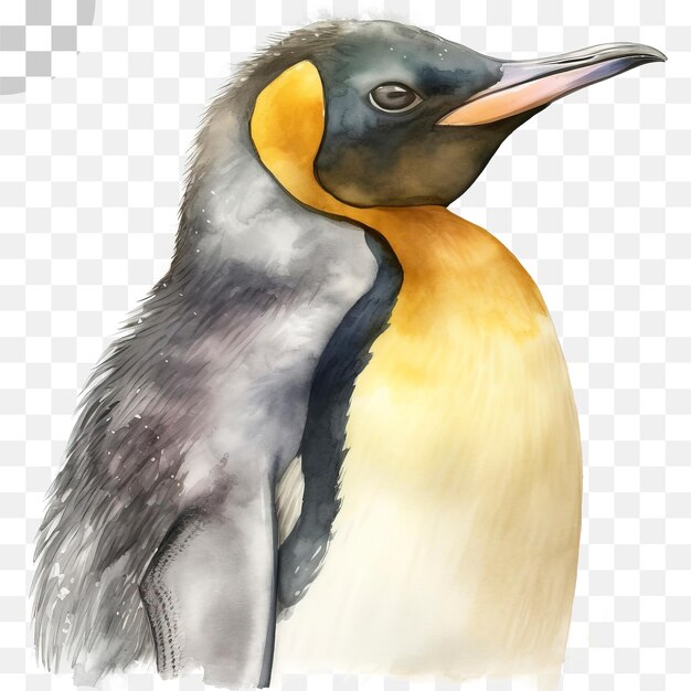 PSD 黄色い頭と白黒の羽を持つペンギンの絵、透過png