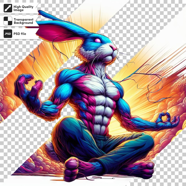PSD 青い体のウサギとウサギの絵を描いた絵