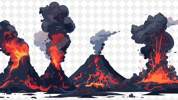 a drawing of a volcano with a mountain in the background