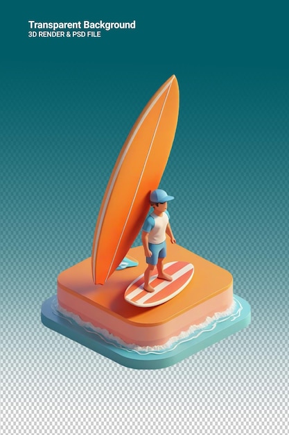 PSD Статуэтка серфера с доской для серфинга на вершине