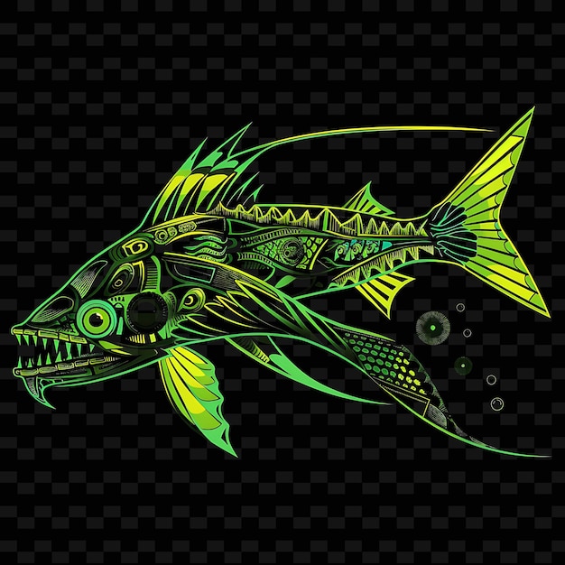 PSD Рыба с зеленой головой и желтыми глазами рыбы