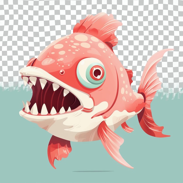 PSD a fish with sharp teeth is shown on a green background