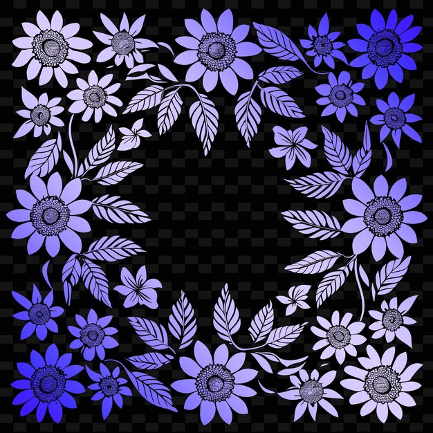 PSD 黒い背景に青と紫の花が描かれた花のデザイン