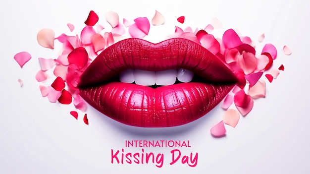 PSD 여자 입술의 인쇄로 만든 꽃 국제 키스 날