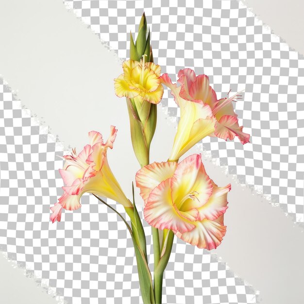 PSD 체커 된 배경 에 노란색 과 분홍색 꽃 이 있는 꽃