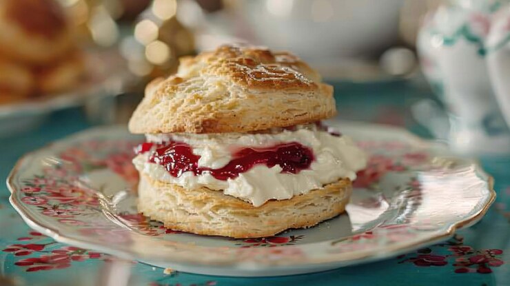 PSD a freshly baked scone with whipped cream and jam a classic british afternoon tea treat