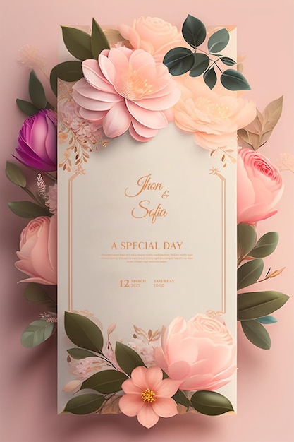 PSD Полностью редактируемый роскошный и цветочный шаблон приглашения на свадьбу