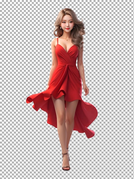PSD Девушка в красном платье с красным платьем спереди