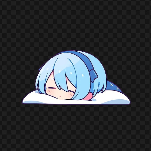 PSD 파란 머리카락으로 베개에 잠을 자는 소녀
