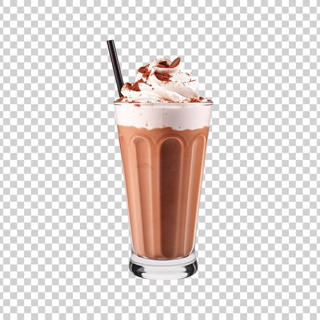 PSD Склянка шоколадного молочного коктейля с шоколадом на прозрачном фоне