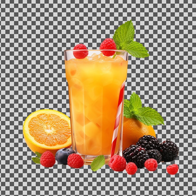 PSD ベリーとストローのオレンジジュースのグラス