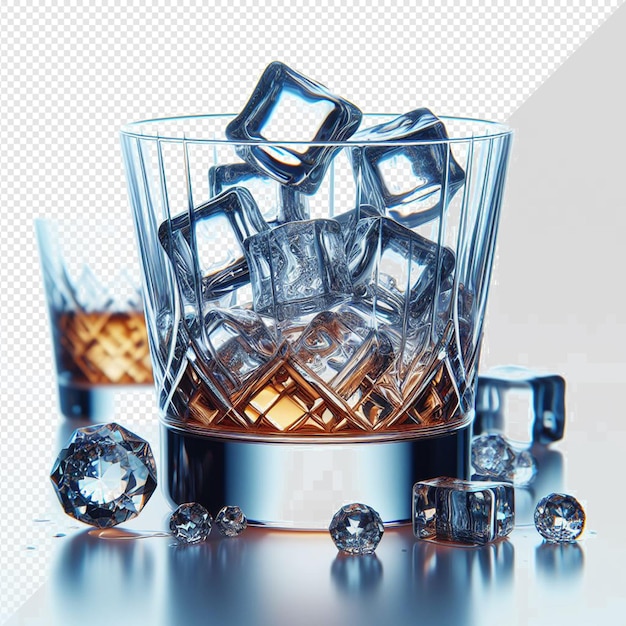 PSD 투명한 배경에 다이아몬드 얼음 큐브의 어리와 함께 위스키 한 잔