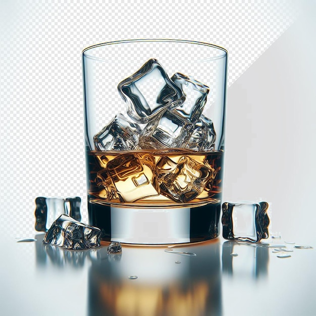 PSD 透明な背景にダイヤモンドの氷の立方体をめたウィスキーのグラス