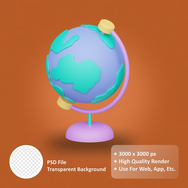 A globe with a purple handle and a purple handle that says psd file.