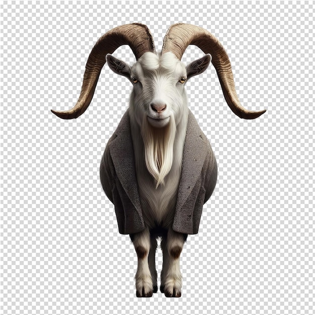 PSD a goat with horns and horns stands in front of a grid