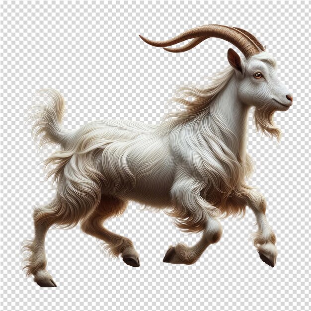 PSD a goat with horns is running in front of a checkered background