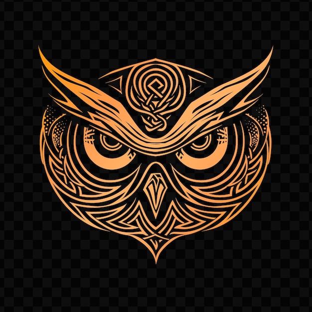 PSD Золотая сова с рисунком символа мудрости на черном фоне