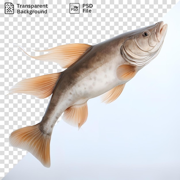 PSD 앞면에 검은 눈이 보이는  ⁇ 은 파란 하늘에서 헤엄치는 오렌지색  ⁇ 리를 가진 회색 물고기