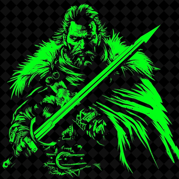 PSD 剣を持った騎士の緑と黒のポスター