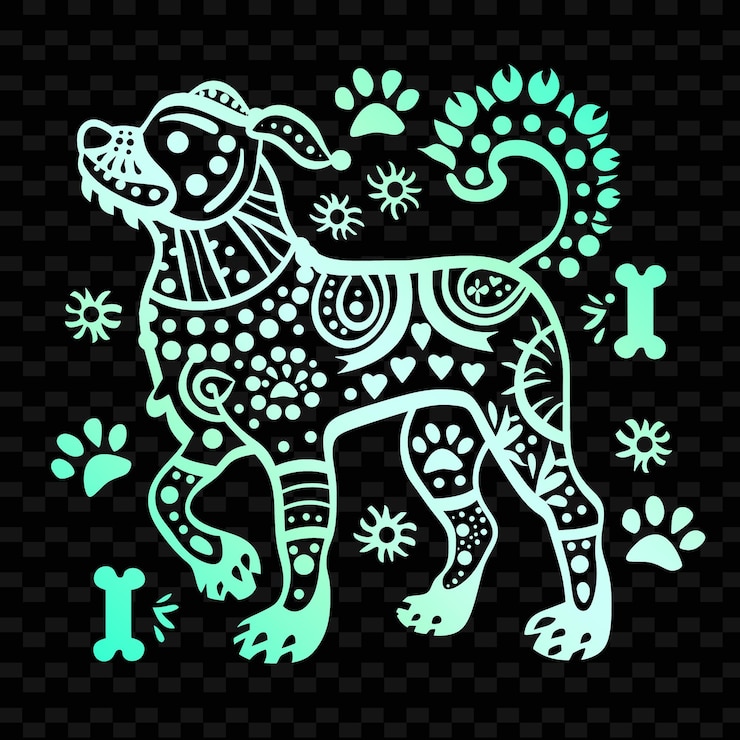 PSD a green and white lion with a floral pattern on it