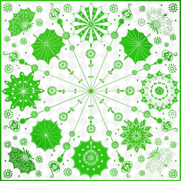 PSD Зеленый и белый рисунок снежинки и снежинки