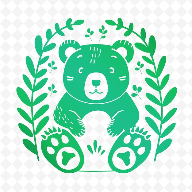 PSD Зеленый медведь с зеленым фоном с зелеными листьями