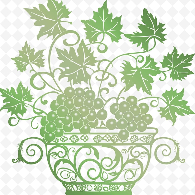PSD 葉とぶどうが付いた緑色のブドウの鉢