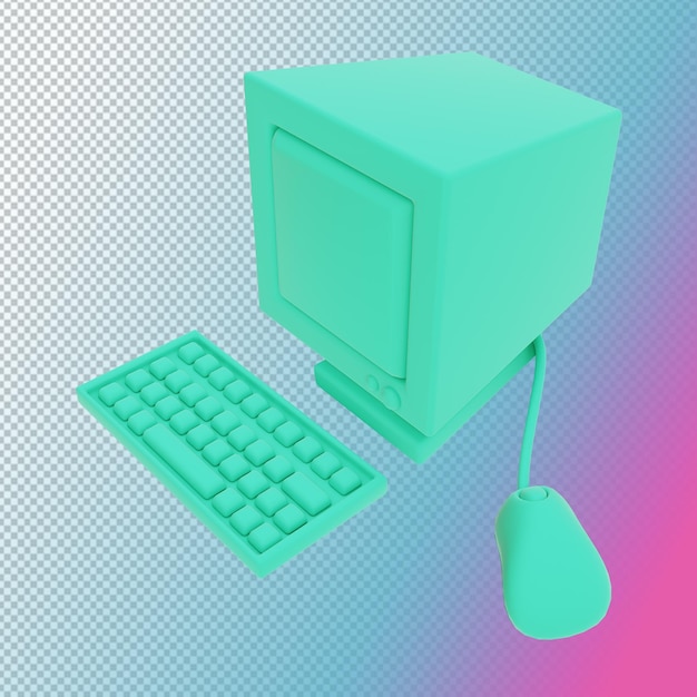PSD Зеленый компьютер с клавиатурой
