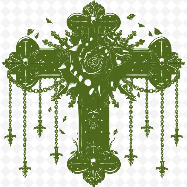 PSD その上にバラが付いた緑の十字架