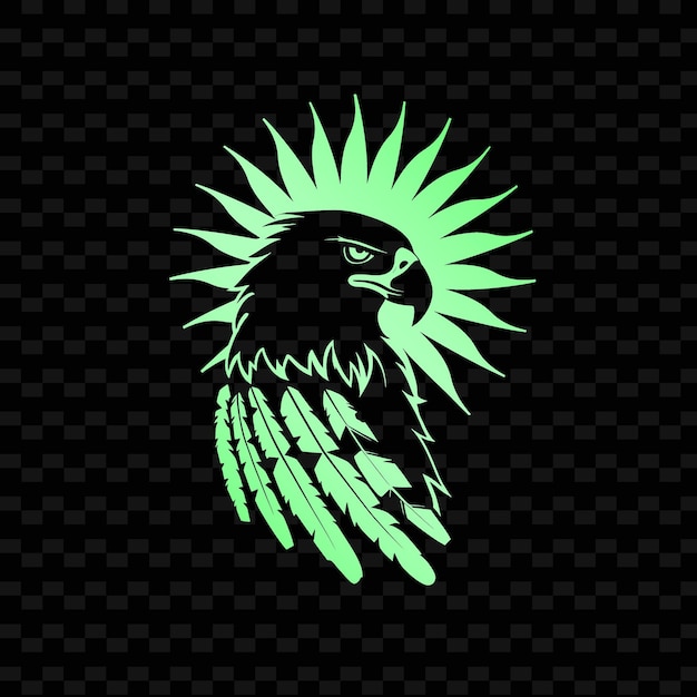 頭に緑の冠を冠した緑の鷹