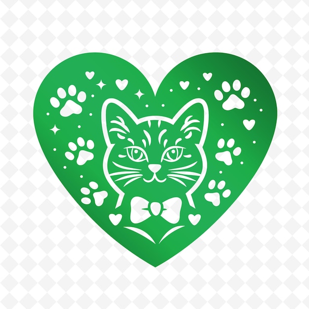 PSD 그 위에 고양이 발가락 인쇄물이 있는 초록색 심장