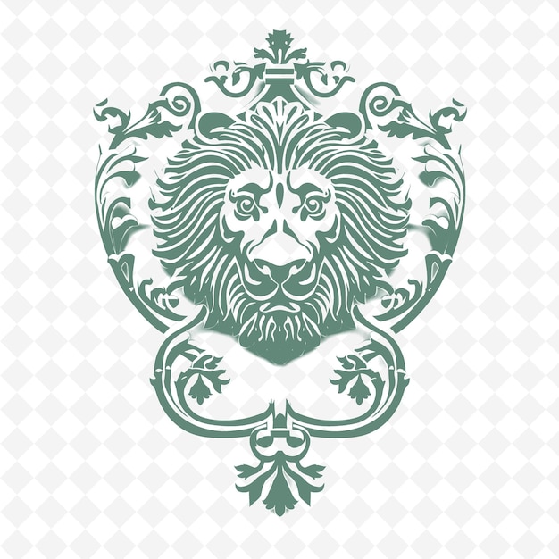 PSD Зеленая голова льва с головой льва на фоне узора