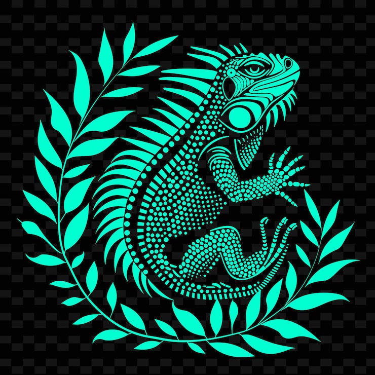 PSD a green lizard with a green background with a green palm leaf