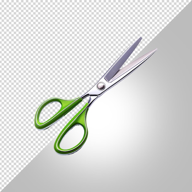 PSD Зеленые ножницы с зеленой ручкой и белым фоном