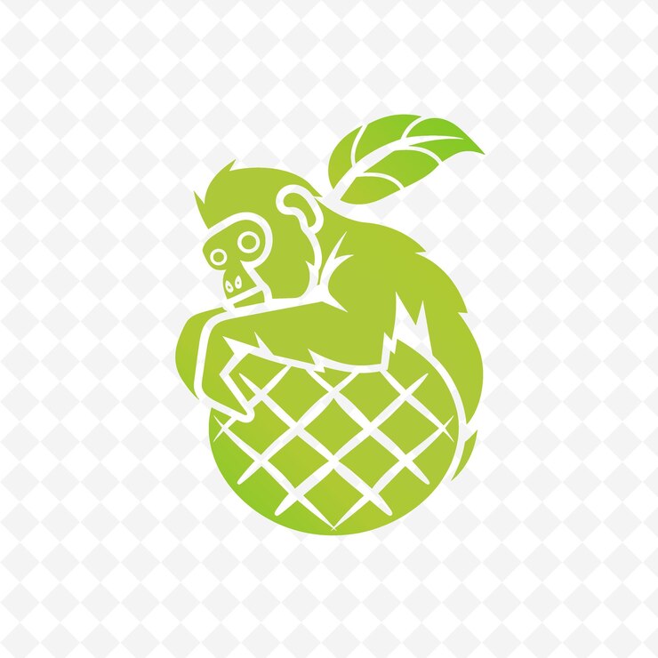 PSD a green pear with a green monkey on it
