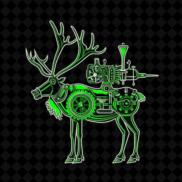 PSD 緑色の角と黒い背景の緑色の鹿