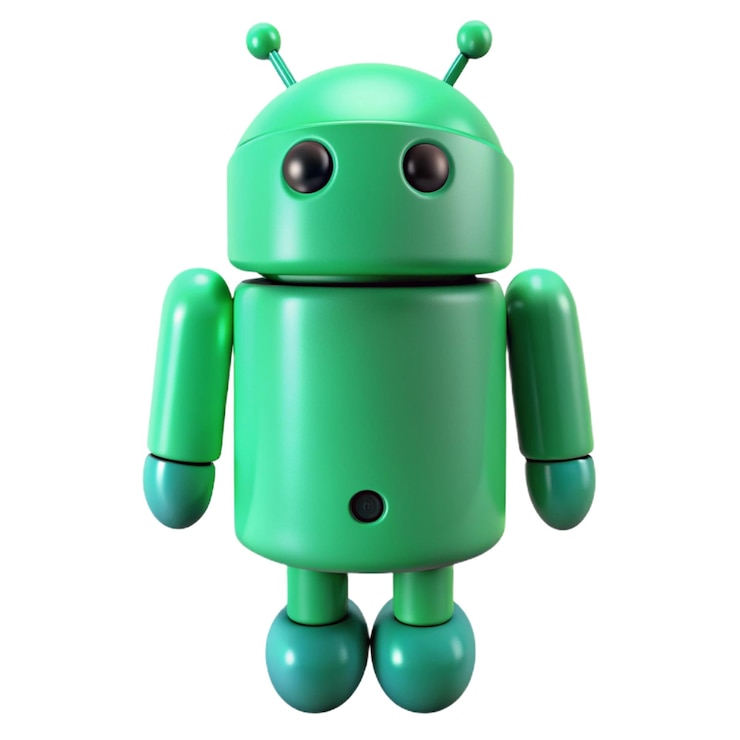PSD a green robot with a black button on its face